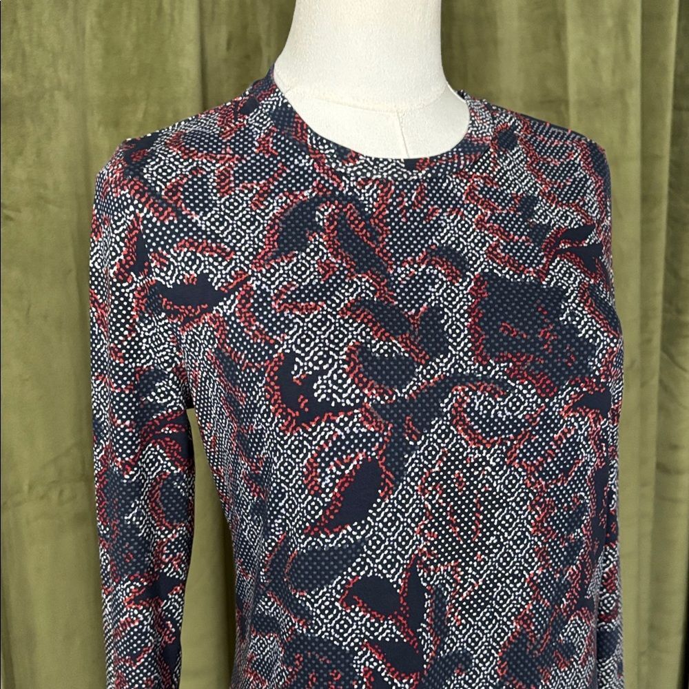 Tory Burch Long-Sleeve Floral Fit-and-Flare Dress in Burgundy and Gray, S - Picture 3 of 8